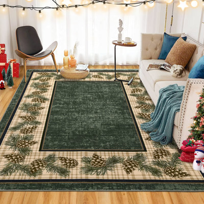 Christmas Rug Washable Rugs for Living Room Xmas Bordered Carpet for Dining Room Bedroom