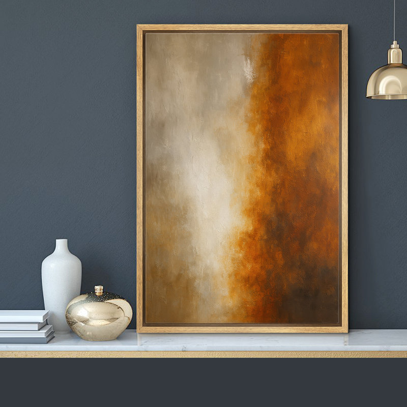 «Warm Amber & Neutral Gradient Abstract», reproduction d'art sur toile encadrée, H 36 po x l 24 po x P 1,5 po