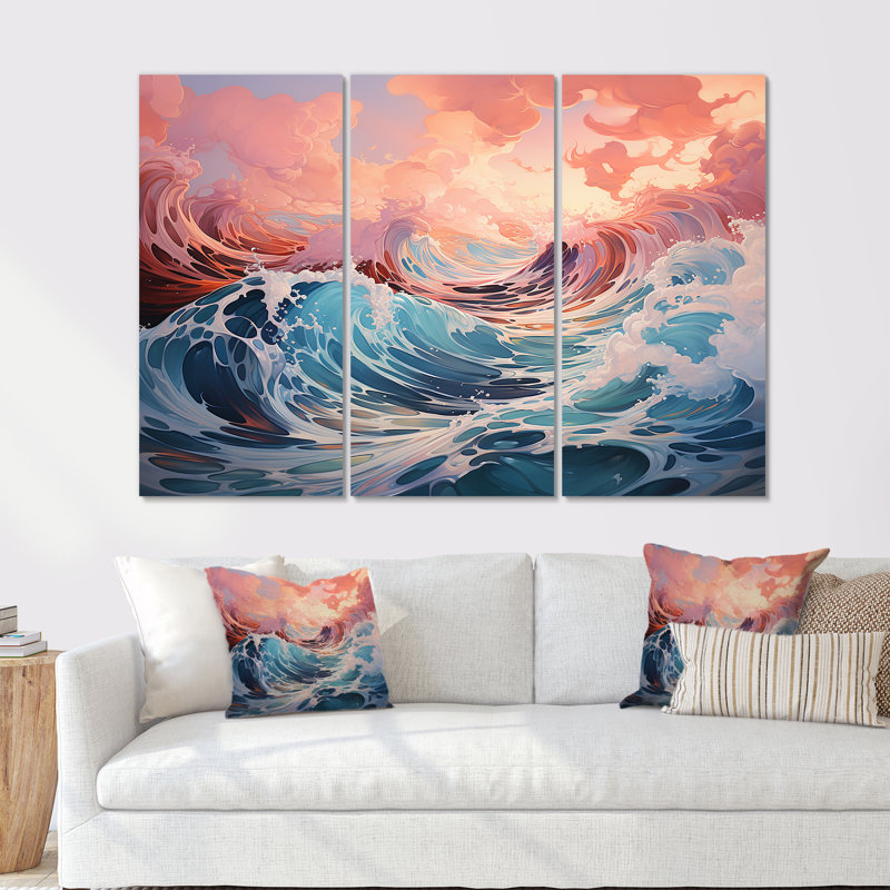 «Aqua Pastel Clouds Lansdcape II», ensemble d'art mural sur toile, Toile tendue, H 32 po x l 48 po x P 1 po
