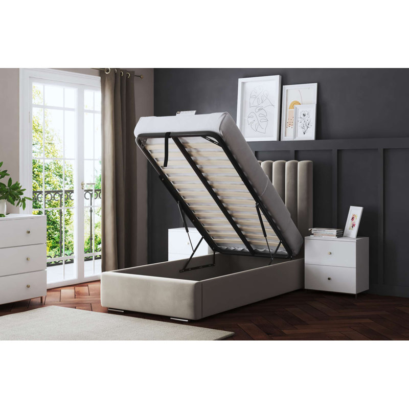  Panel Ottoman Bed with Headboard, Single (3'), Beige