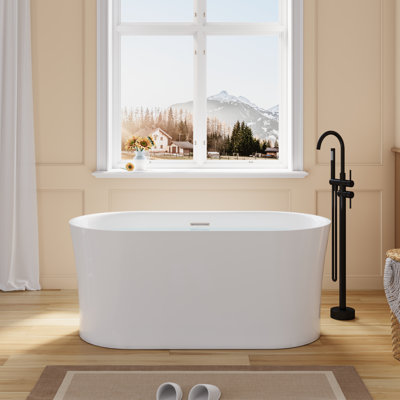Baignoire de trempage profonde autoportante en acrylique 100% pur 59 po, 79 gallons avec bonde chromée et trop-plein