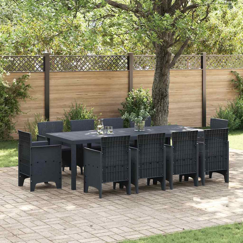 Ensemble de salle à manger de jardin 11 pièces vidaXL en polypropylène anthracite, Anthracite, 10