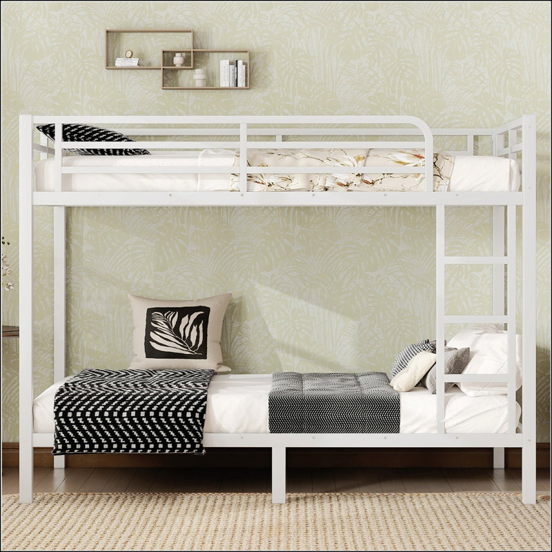 Lit superposé simple au-dessus de simple TG en métal pour les adolescents et les adultes, conception peu encombrante, sans sommier tapissier, blanc