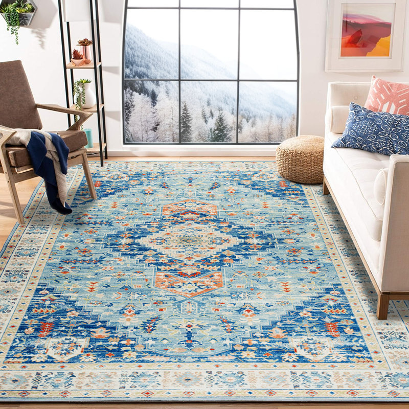Jacquoline Machine Washable Non-slip Oriental Soft Rug, Rectangle 6' × 9'