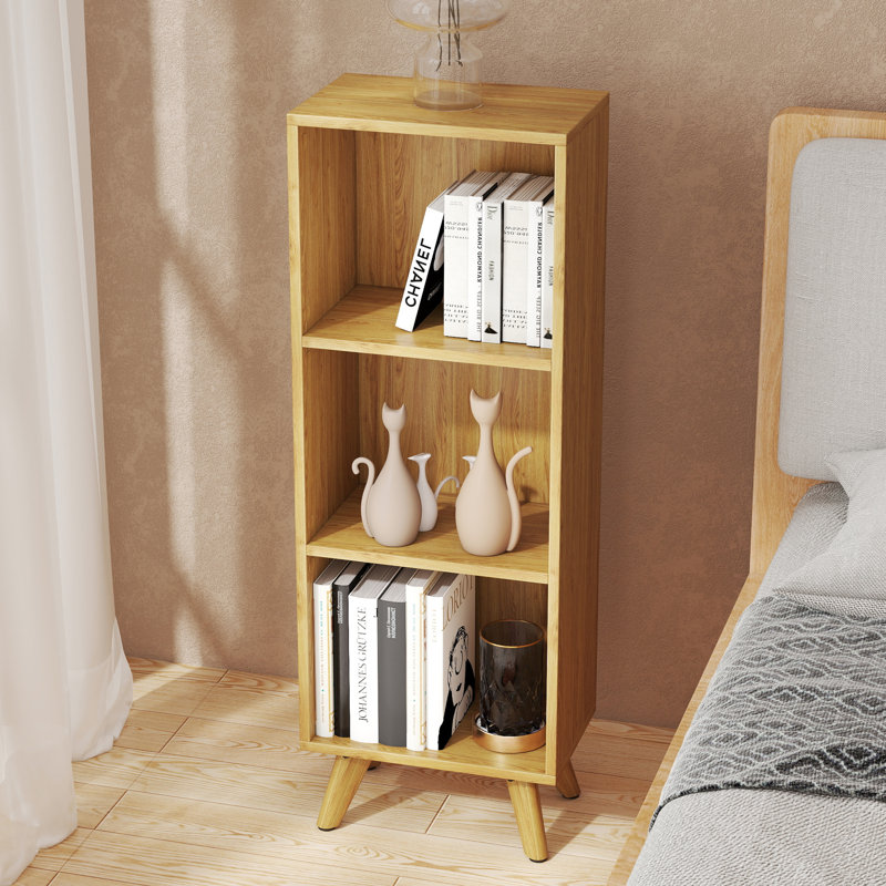 Bibliothèque à 3 tablettes avec tablettes réglables et pieds en bois massif, H 41,14 po x l 14,57 po x P 9,45 po, Chêne