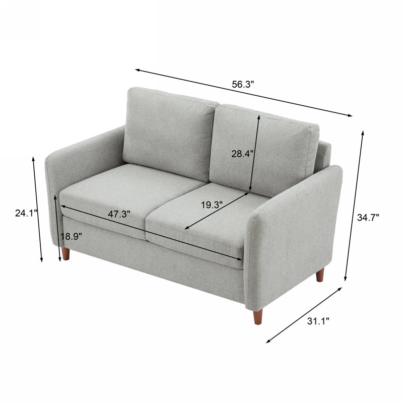 56.5'' Linen Loveseat Sofa with Storage Space Square  Arm, Grey