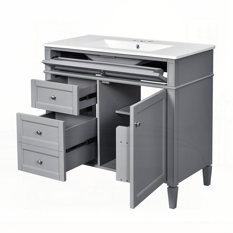 Meuble-lavabo 36 po avec lavabo supérieur, Gris, Argent argent