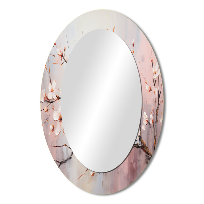 Miroir mural ovale rose et blanc, H 36 po x l 24 po