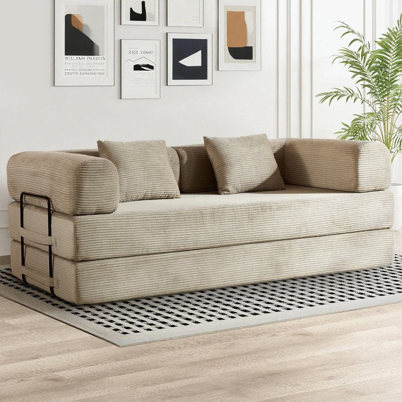 Canapé-lit convertible Boneless de 78 po avec 2 coussins, Kaki, H 26,77 po x l 77,95 po x P 35,43 po