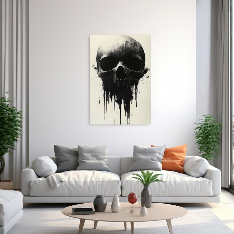 Affiche murale abstraite gothique moderne représentant un crâne sombre et dégoulinant, H 60 po x l 40 po