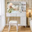 Bureau de meuble-lavabo peu encombrant avec lumières DEL, miroir et coiffeuse à 4 tiroirs-1635077244