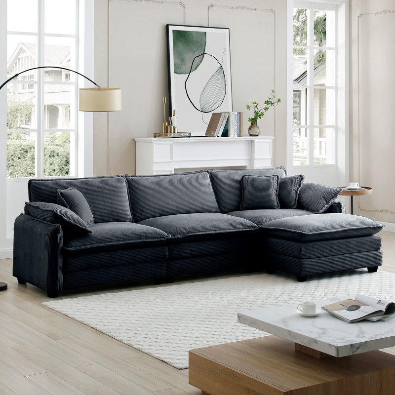 Canapé avec un repose-pieds, Blanc, H 33,85 po x l 115,34 po x P 34,25 po