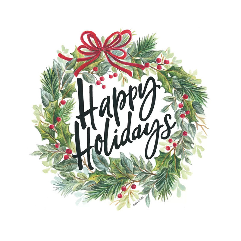 Happy Holidays Wreath - Wrapped Canvas Print, 93.98 cm H x 93.98 cm W