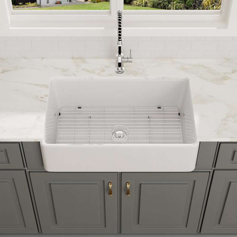 Évier de cuisine à cuve simple en céramique blanche à tablier frontal 33 po x L 20 po