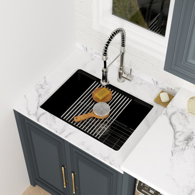 21/24 Inch Undermount Black Quartz Composite Laundry Sink Deep Utility Sink with Cutting Board