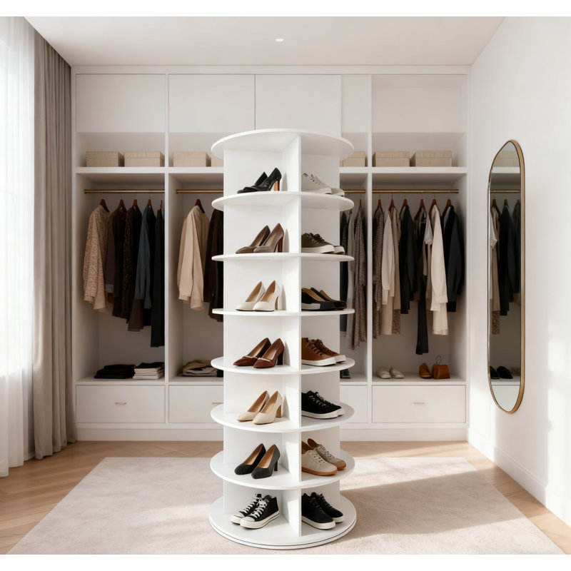 Étagère à chaussures rotative à 7 niveaux, présentoir à chaussures rotatif, blanc