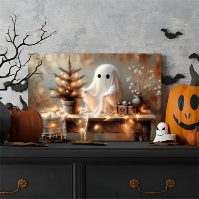 Tableau sur toile encadré (1 pièce), motif fantôme effrayant pour l'Halloween, style vintage, idéal pour décorer salon, chambre à coucher, bureau, salle de bain, dortoir ou toute autre pièce. Prêt à accrocher.