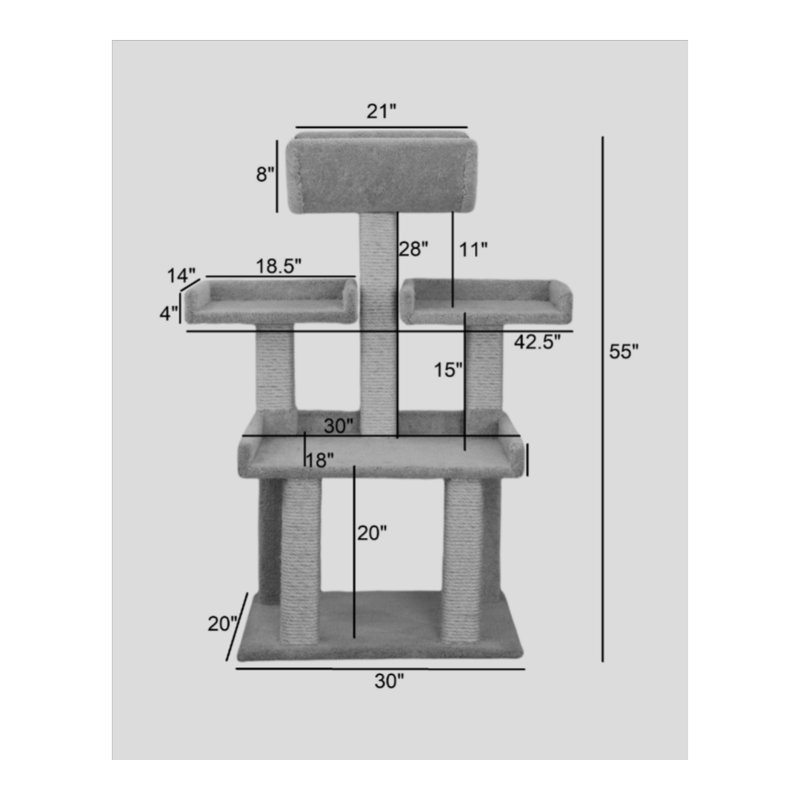 55'' H Cat Tree, Grey