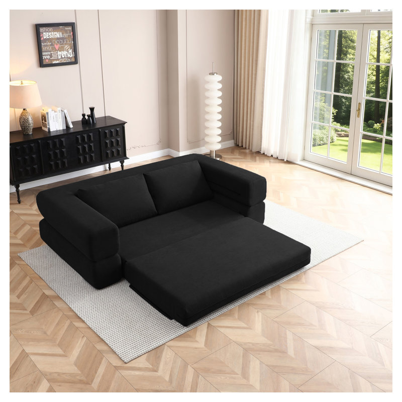 Canapé-lit convertible en velours côtelé de 206 cm (81 po), canapé de sol pliant 3 en 1 avec coussins, causeuse-lit noire pour salon et chambre à coucher