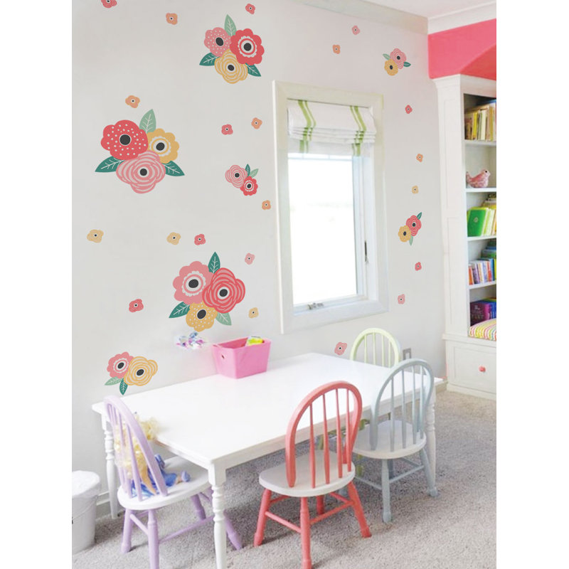 Décalcomanie murale fleur pour enfants, Rouge d'été / jaune