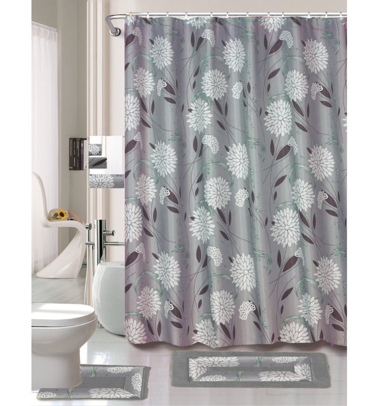 Floral Shower Curtain with Hooks Included