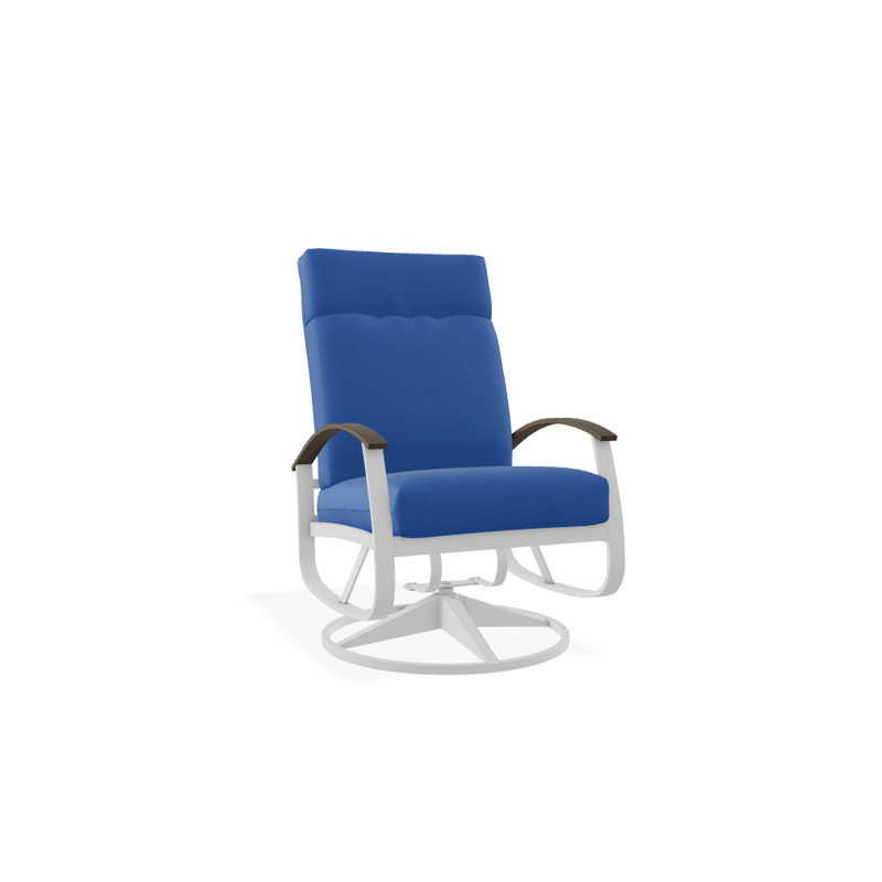 Chaise berçante pivotante réglable avec coussins Askar, Azur, Bois de plage P40, Blanc brillant