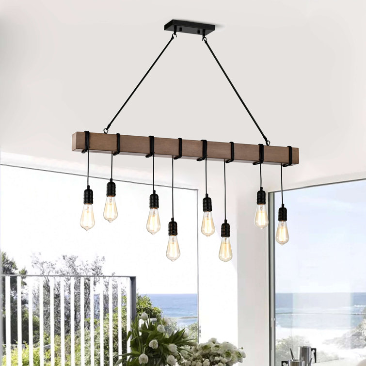 Jason 8 - Light Unique Linear Chandelier with Wood Accents