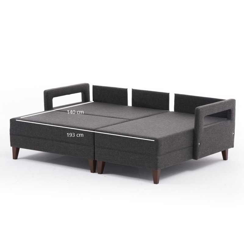 Canapé-lit et chaise longue de 59 po Zeb, 100 % polyester anthracite, Accoudoir à droite (vu de face)