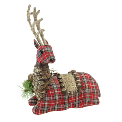 Décoration de Noël renne 11,5 po à carreaux rouges et beiges