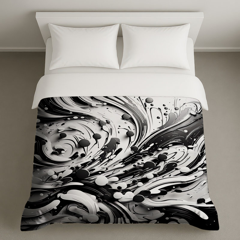 Housses de couette tourbillons abstraits noirs et blancs, Lit simple
