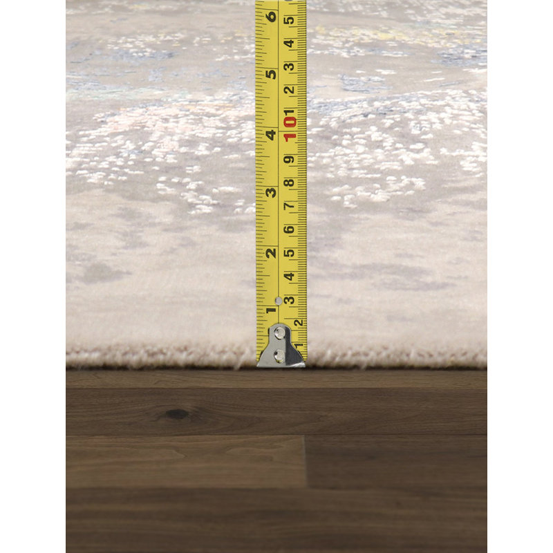 Hand Knotted Abstract Area Rug in Beige, Rectangle 9' x 12'