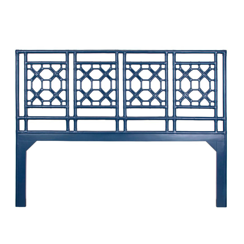 Lattice Back Open-Frame Rattan Headboard, King, Navy Blue