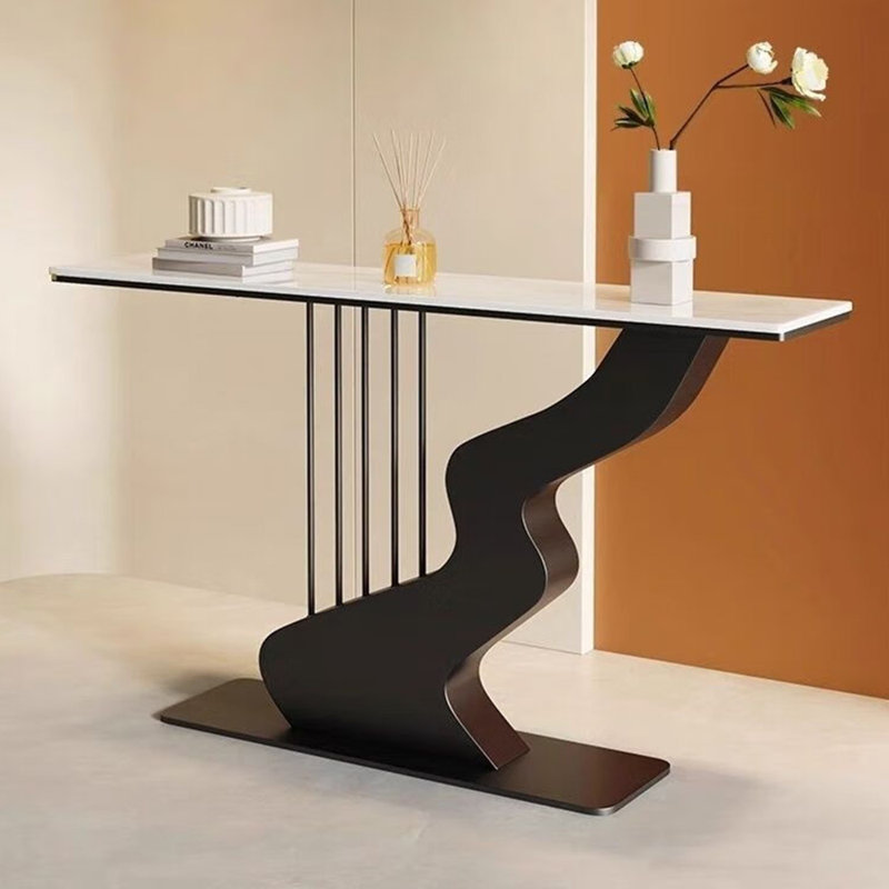 Table de porche moderne en pierre frittée simple., H 31,5 po x l 47,2 po x P 11,8 po, Noir