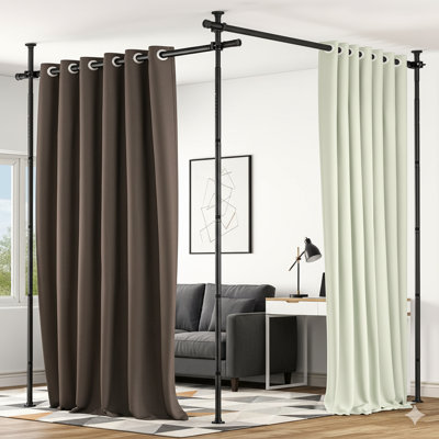 Room Divider, No Drilling Curtain Tension Rods Wall Divider For Room Separation, 4-10Ft(H) 29-146"(W) Adjustable, Heavy Duty Floor To Ceiling Space Se by Symple Stuff