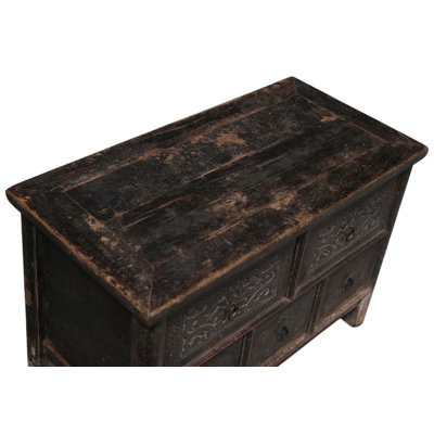 Hand Carved Vintage Chinese Reclaimed Wood Accent Chest or Low Sideboard Cabinet