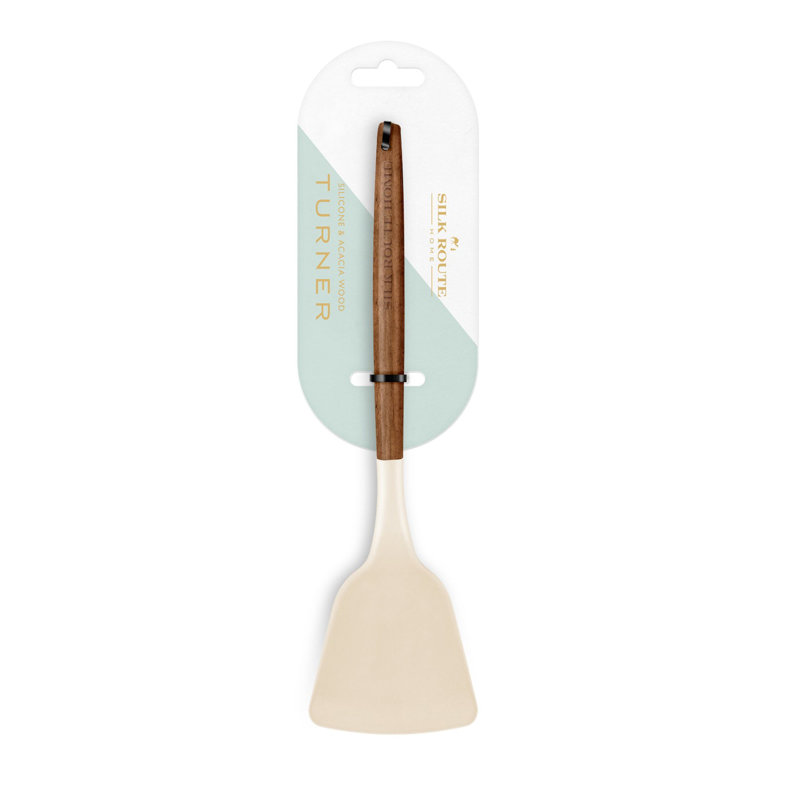 Acacia Wood & Grey Silicone Turner, Cream