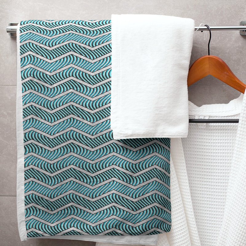 Stephenie Wavy Chevrons Bath Towel, Teal