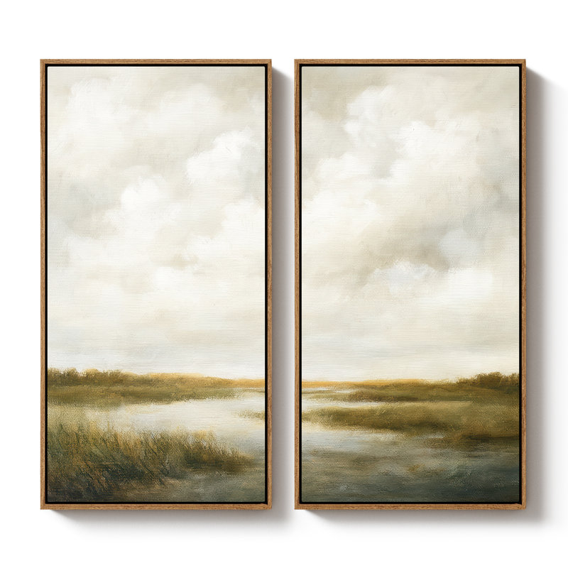 «Soft Neutral Cloud & Landscape for Living Room», ensemble de 2 reproductions d'art murales encadrées sur toile 60 po x 20 po x 2 pièces, 60 po x 30 po x 2 pièces