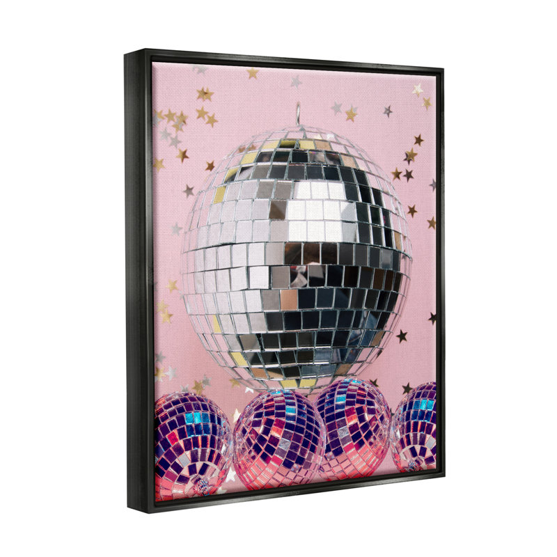 Boules disco brillantes encadrées sur toile par Jesse Keith, H 21 po x l 17 po x P 1,7 po, Cadre flottant noir de jais