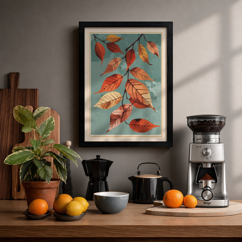 Autumn Leaves Falling Botanical - Framed Print, A1 - 84.1 x 59.4 cm, Black