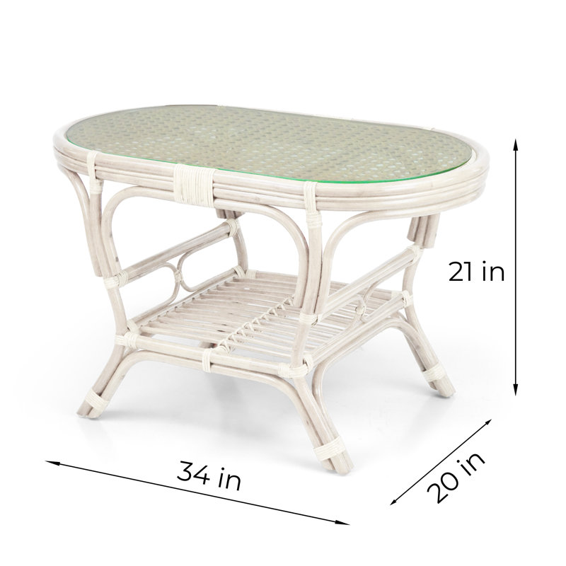 Floral Upholstered White Wash Rattan Lounge Set with Glass Coffee Table