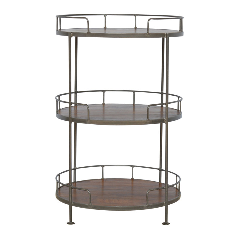 Industrial Round Mango Wood and Metal Butler Tray Table