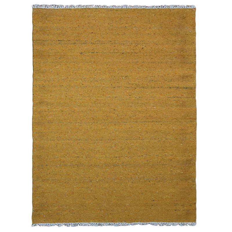 Hand Woven Solid Gold Cotton & Polyester Rectangle Indoor Area Rug, Rectangle 5' x 8'