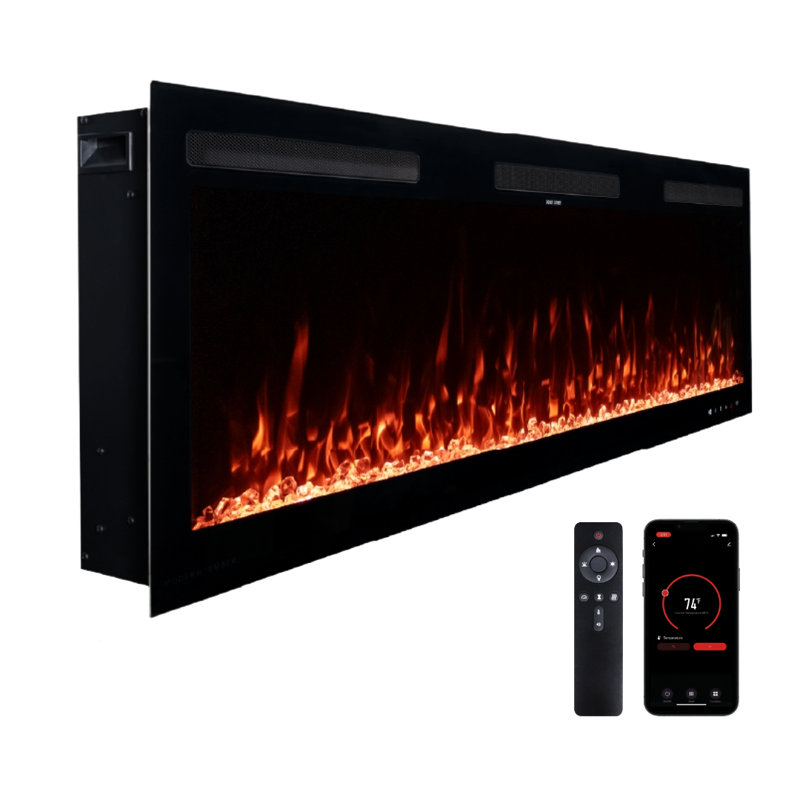 Vibrance Recessed or Wall Mounted Electric Fireplace Heater, Multi-Flame Colors, Voice Assistant Compatible, Logs & Crystals, Remote Control
