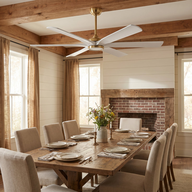 Ventilateur de plafond doré et blanc avec lumière, grand ventilateur de plafond en bois massif de 60 po / 72 po avec télécommande et contrôle intelligent, moteur réversible à 6 vitesses CC, température de couleur de 3 po, tiges verticales de 6 po / 12 po / 24 po pour plafonds hauts et bas