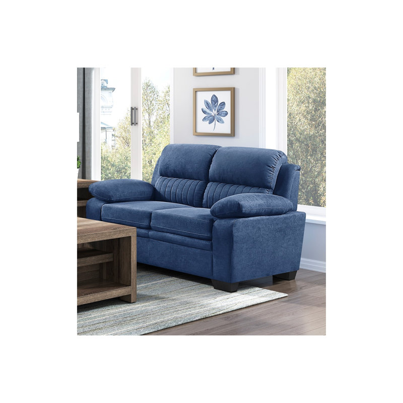 Causeuse en peluche avec capitonnage à rainures - Tissu texturé bleu