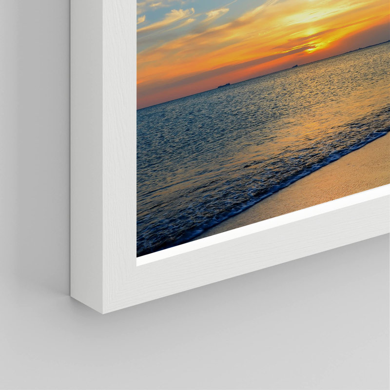 «White Vibrant Blue and Orange Sunset Ocean Sea», impression sur papier 4 pièces, Blanc, H 10 po x l 8 po