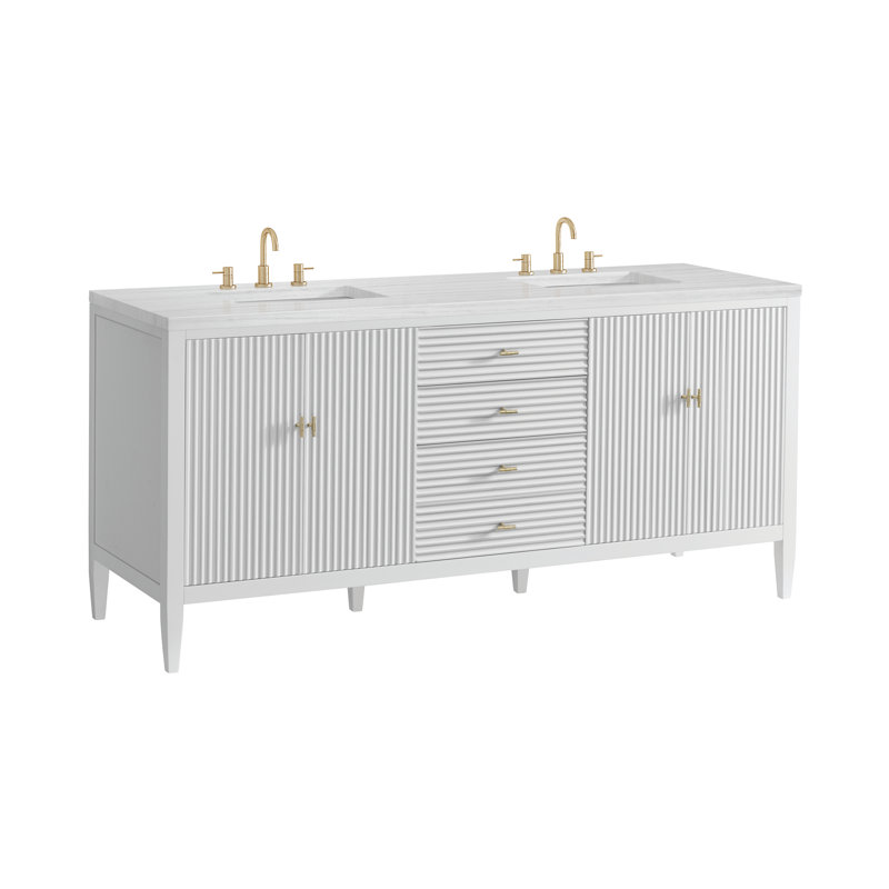 Myrrin 72'' W Double Vanity, Bright White, Carrara White, 8" Widespread
