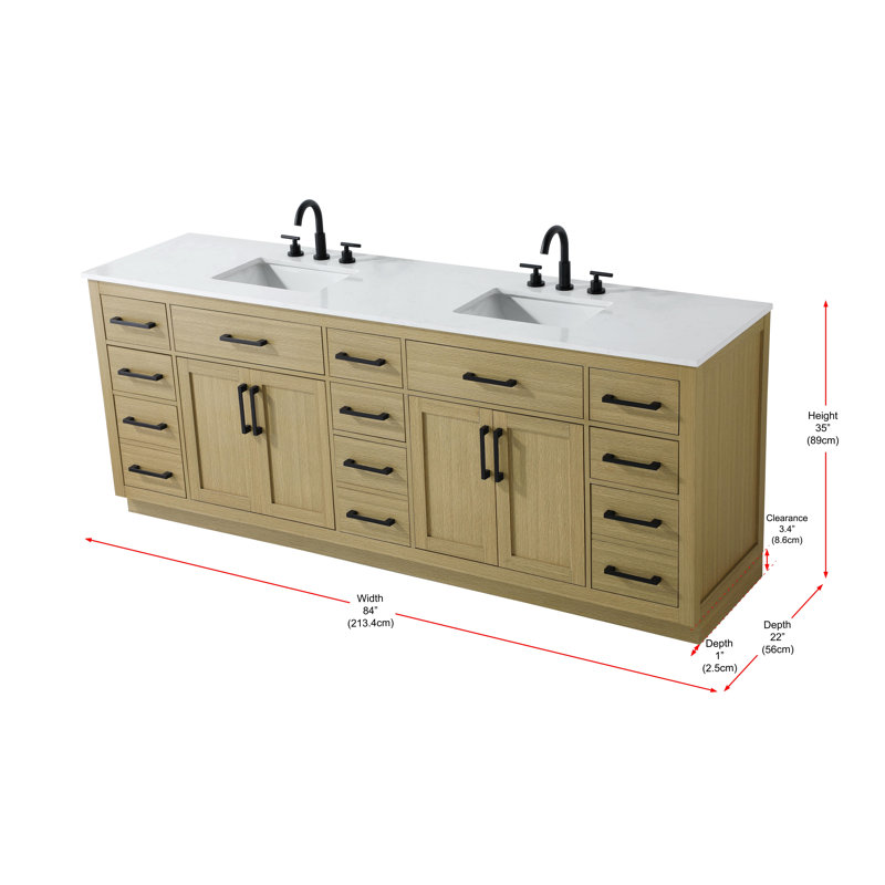Ahner 84 inch Double Bathroom Vanity, Honey Brown