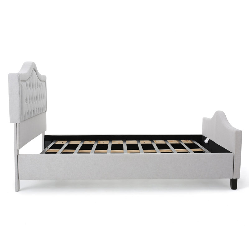 Upholstered Size Platform Bed Frame, Arched Nailhead Decor Headboard And Footboard, Button Tufted Design, No Box Spring Needed, Easy To Assemble, Ivory